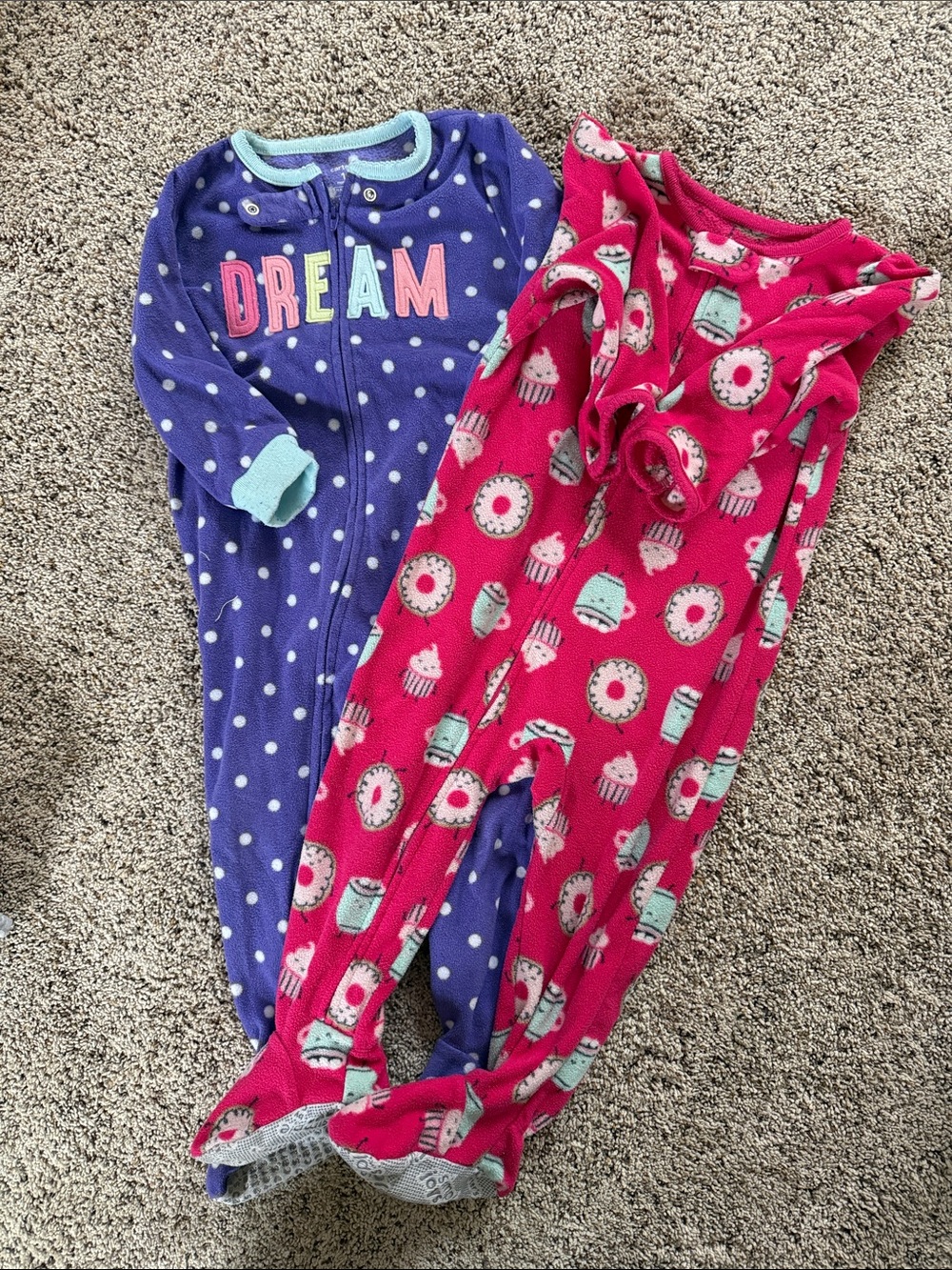 Kids Two-Pack Fleece Footed Pajamas - Purple Polka Dot & Pink Cupcake